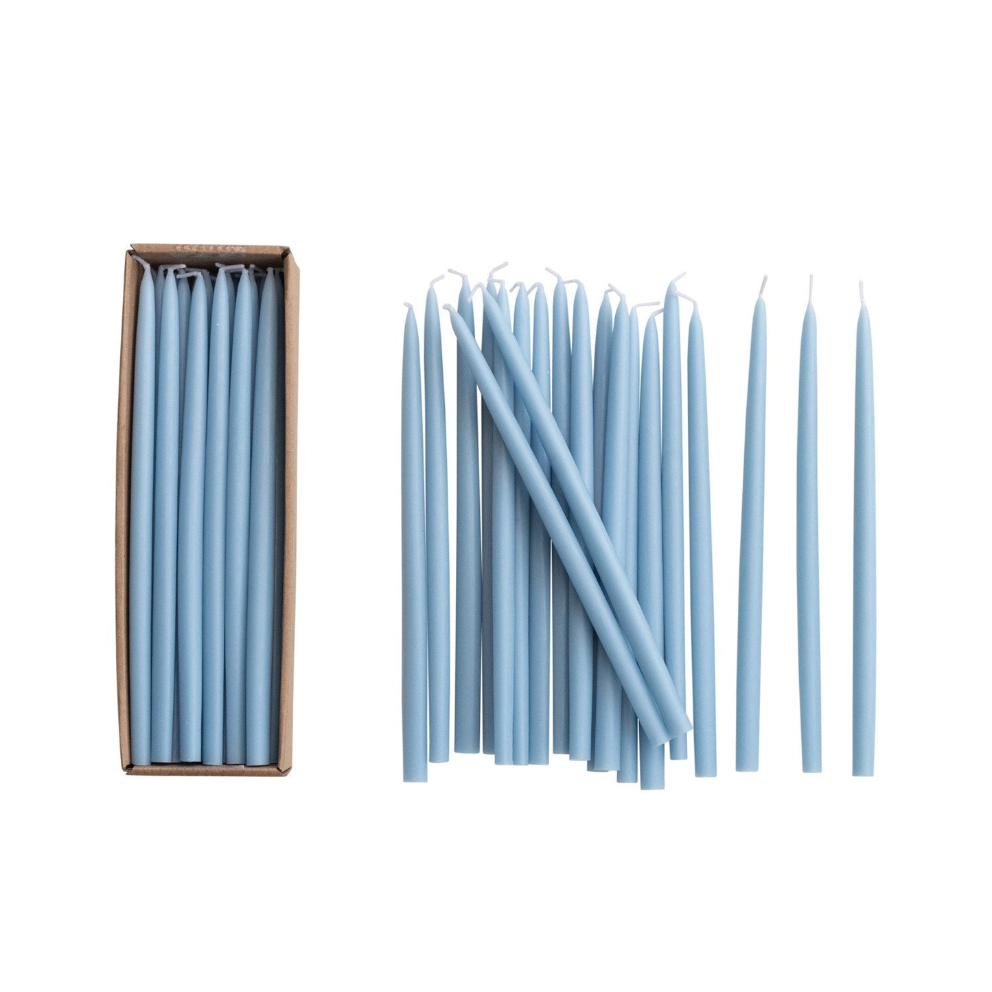 Unscented Thin Taper Candles in Box, Light Blue, Set of 24