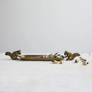 Cast Aluminum Tray w/ Squirrel Handles, Antique Brass Finish