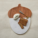 Marble & Acacia Wood Acorn Shaped Cheese/Cutting Board, White & Natural