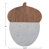 Marble & Acacia Wood Acorn Shaped Cheese/Cutting Board, White & Natural