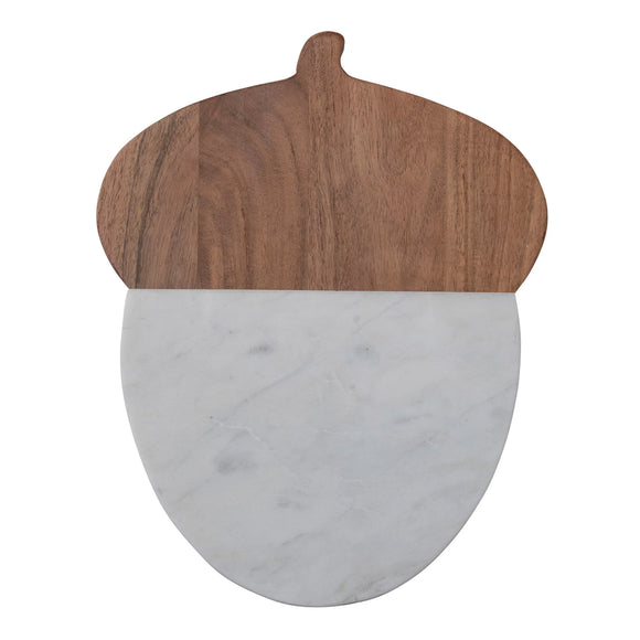 Marble & Acacia Wood Acorn Shaped Cheese/Cutting Board, White & Natural