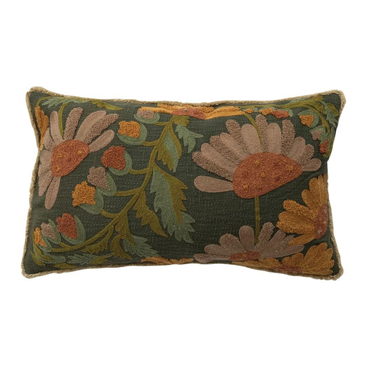Fall Cotton Slub Embroidered Pillow
