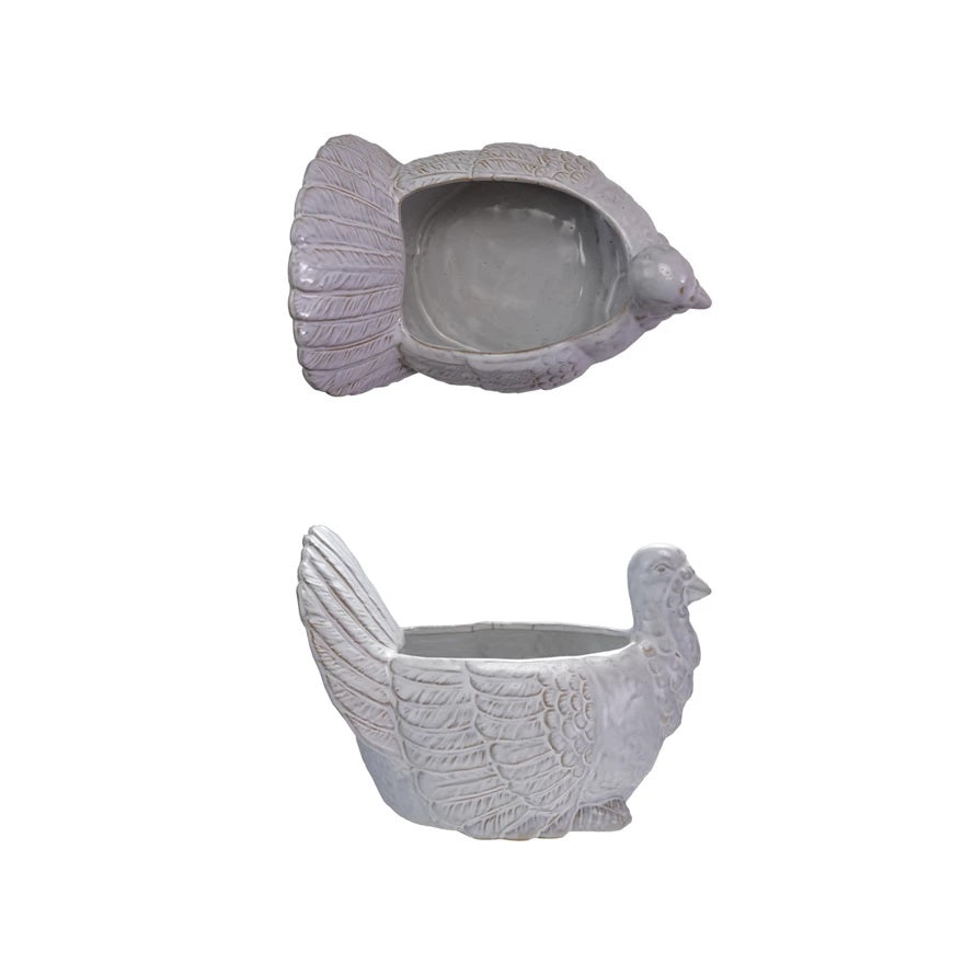 Stoneware Turkey-shaped Bowl, Reactive Glaze