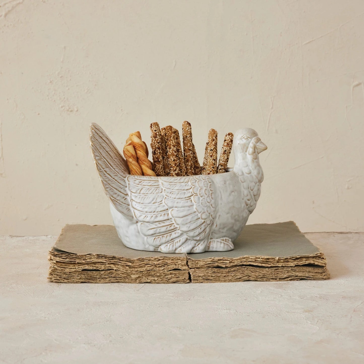 Stoneware Turkey-shaped Bowl, Reactive Glaze