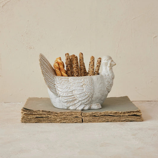 Stoneware Turkey-shaped Bowl, Reactive Glaze