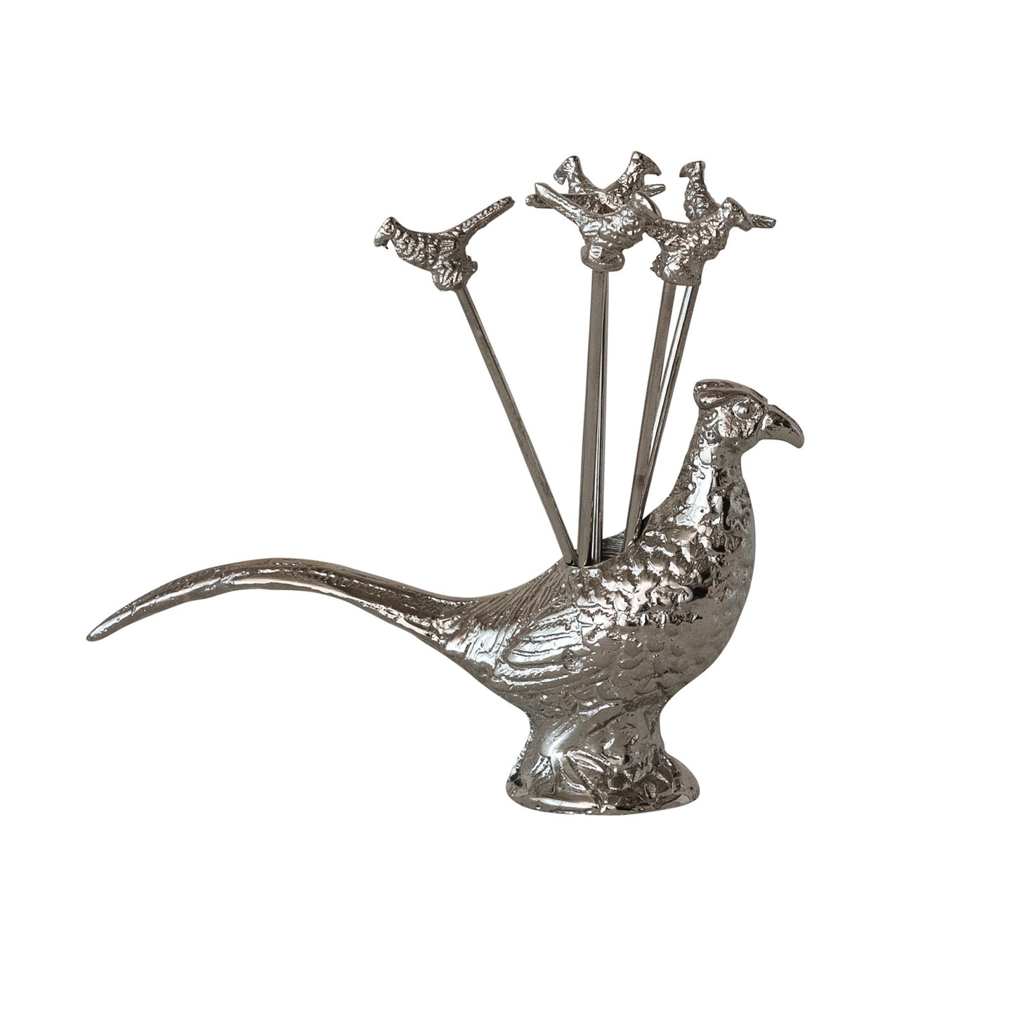 Pheasant Shaped Holder with (6) Stainless Steel Appetizer Picks
