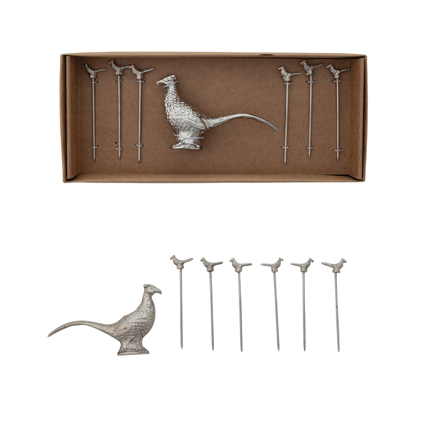 Pheasant Shaped Holder with (6) Stainless Steel Appetizer Picks
