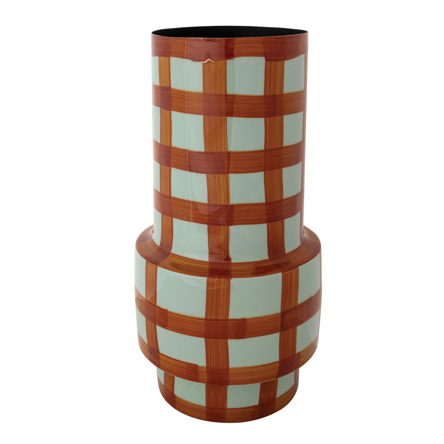 Enameled Metal Vase with Grid Pattern