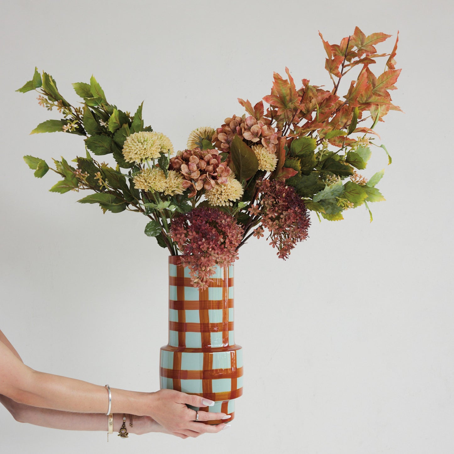 Enameled Metal Vase with Grid Pattern