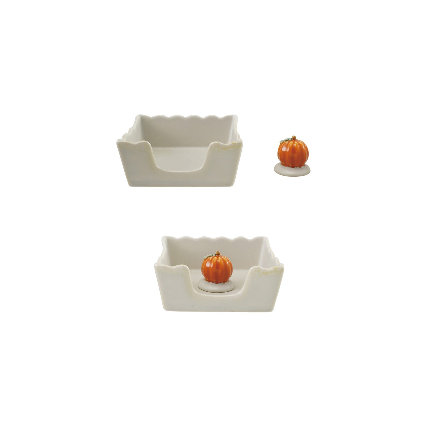 Stoneware Scalloped Cocktail Napkin Holder with Weight (Holds 4" Square Napkin)