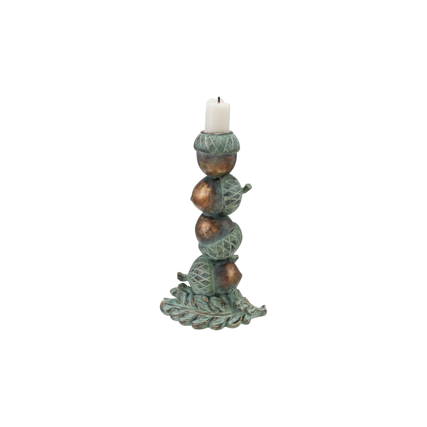 Resin Stacked Acorns Taper Holder, Verdigris & Copper Finish
