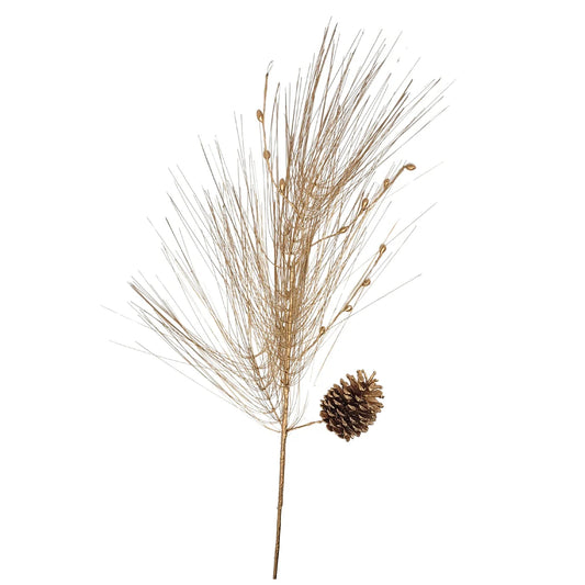 Metallic Long Needle Pinecone/Pine/ Berry Spray-Gold 37"