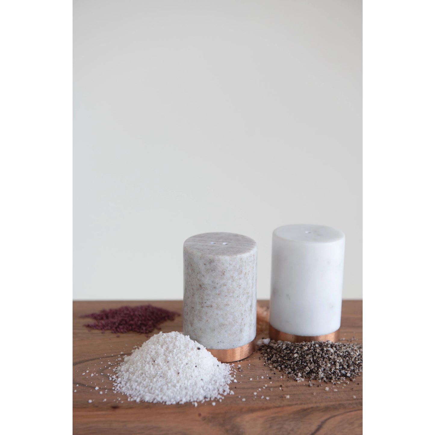 Marble Salt and Pepper Shakers with Base, Set of 2