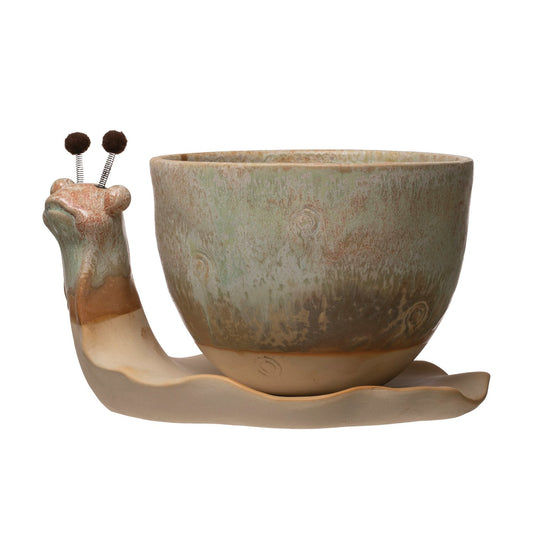 Stoneware Snail Planter with Glaze, Set of 2