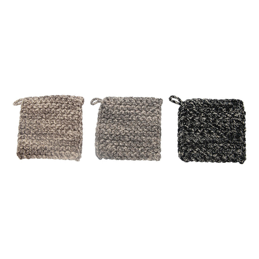 Melange Cotton Crocheted Pot Holder, 3 Colors