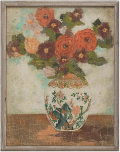 Wood Framed Wall Decor with Flowers in Vase