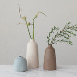 Debossed Stoneware Vases, Matte Glaze, 3 Colors, Set of 3
