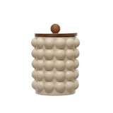 Stoneware Canister w/ Raised Dots & Acacia Wood Lid & Natural, 2 Sizes