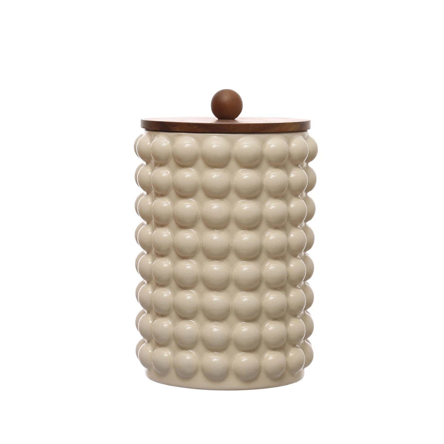 Stoneware Canister w/ Raised Dots & Acacia Wood Lid & Natural, 2 Sizes