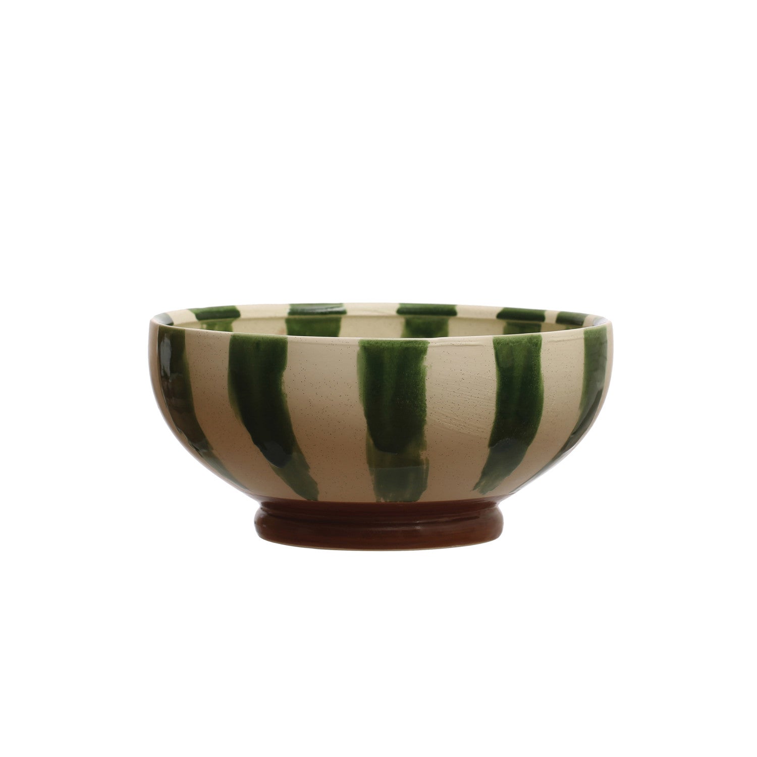 Hand-Painted Stoneware Footed Bowl w/ Stripes (Each One Will Vary)