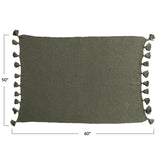 60"L x 50"W Cotton Knit Throw w/ Tassels, Olive Green