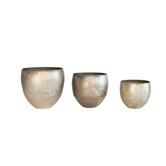 Metal Planters, Distressed Pewter Finish, Set of 3 (Holds 6
