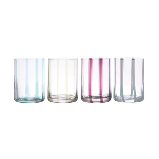 12 oz. Hand-Painted Drinking Glass w/ Stripes, 4 Colors