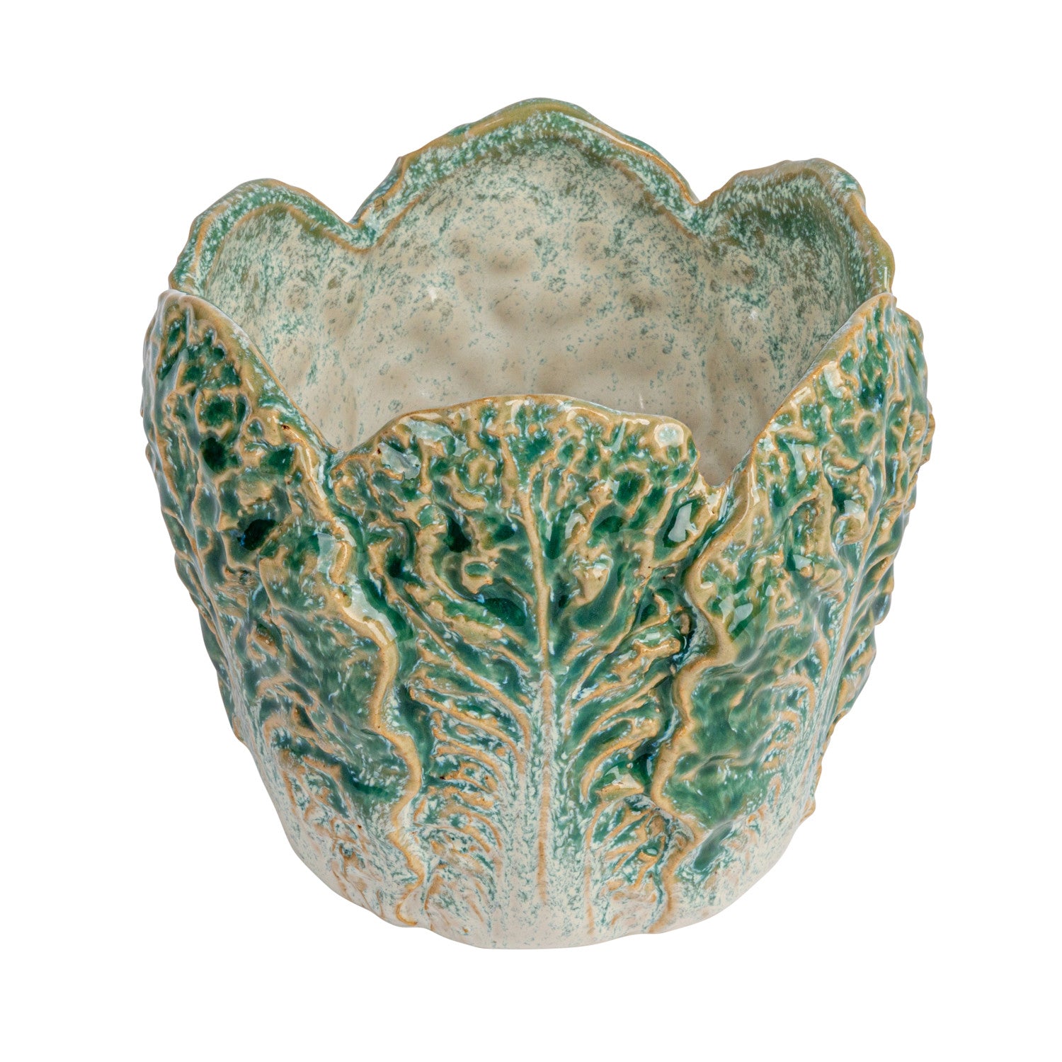 Stoneware Cabbage Shaped Planter (Holds 4" Pot) (Each One Will Vary)