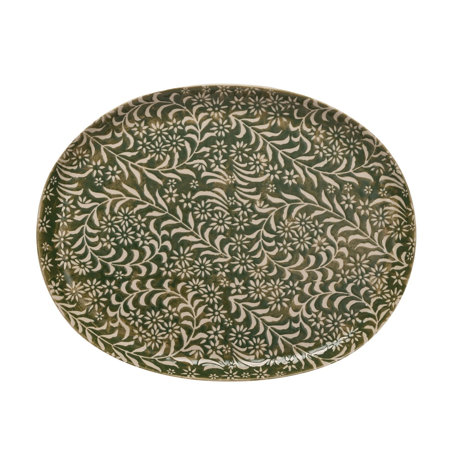 Stoneware Platter w/ Wax Relief Botanicals