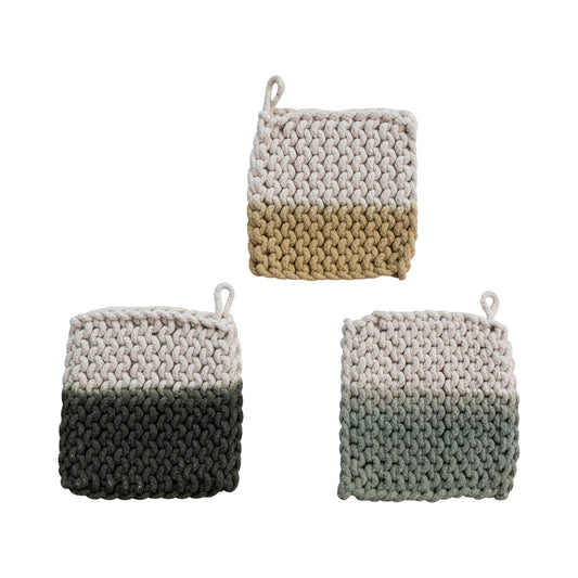 Cotton Crocheted Dip Dyed Pot Holder, 3 Styles