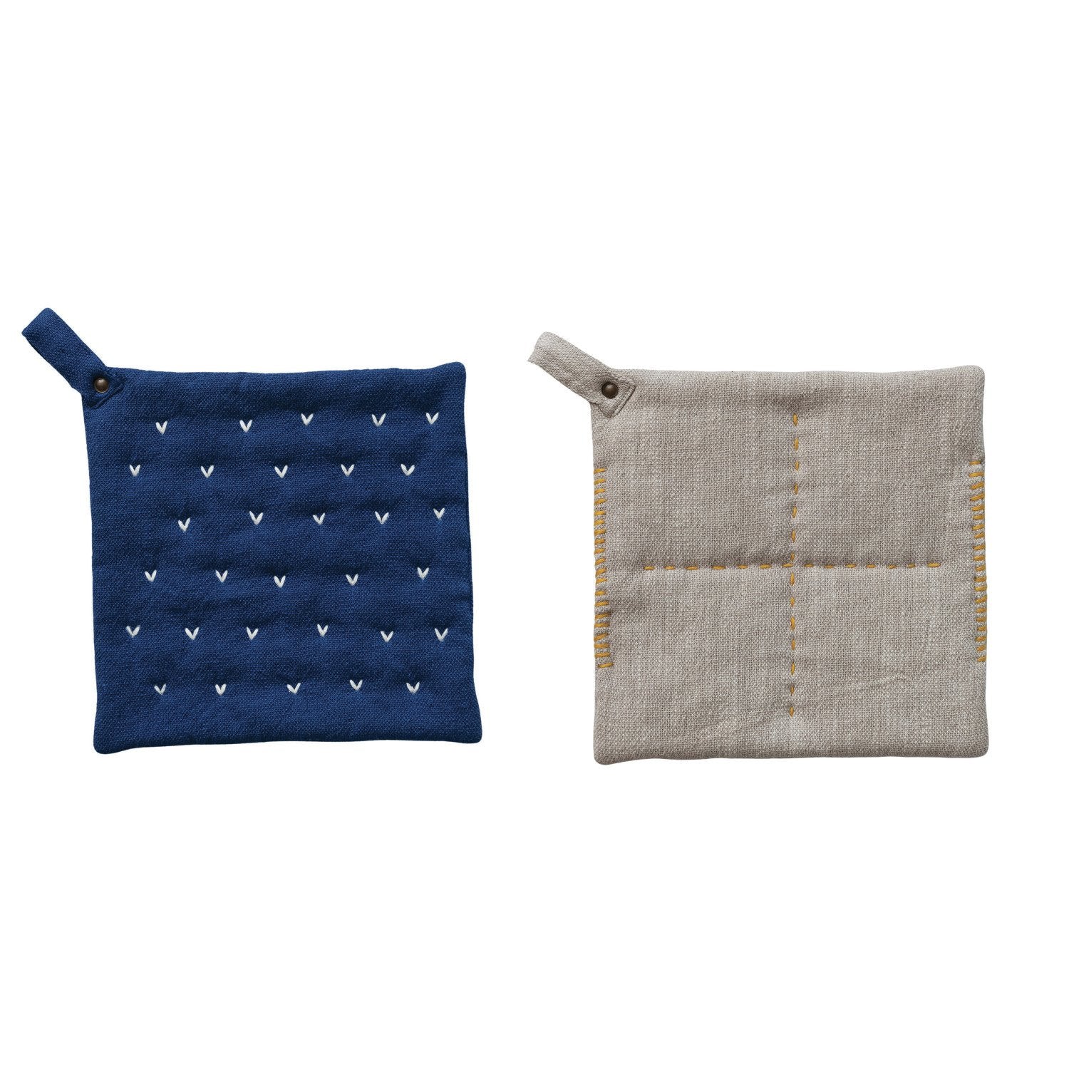 Cotton Slub Pot Holder w/ Kantha Stitch, 2 Styles