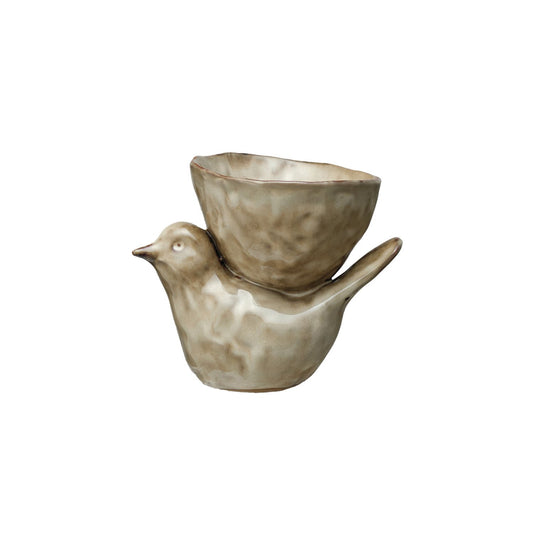 Stoneware Bird w/ Bowl, Cream Color (Each One Will Vary)