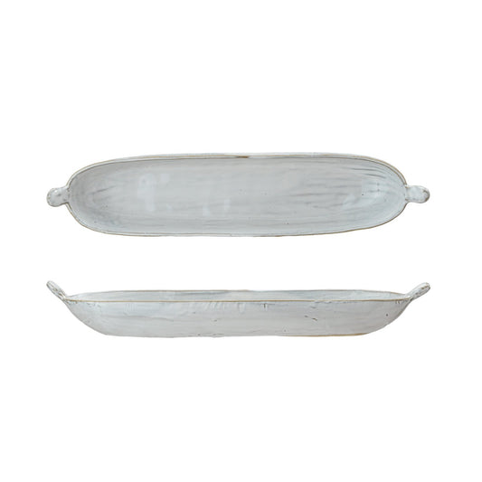 Stoneware Dish w/ Handles, White (Each One Will Vary)