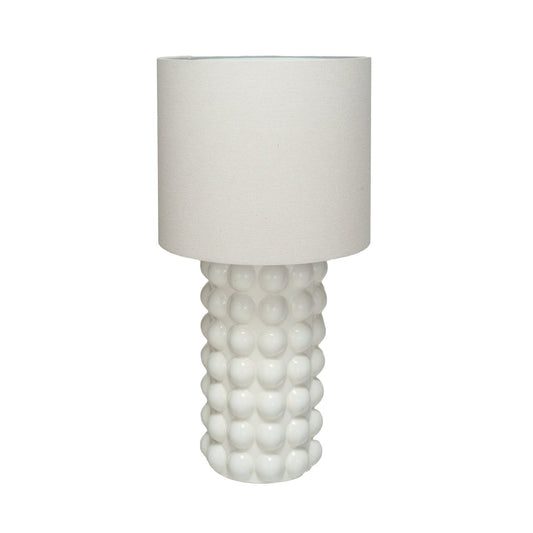 Stoneware Hobnail Table Lamp w/ Linen Shade