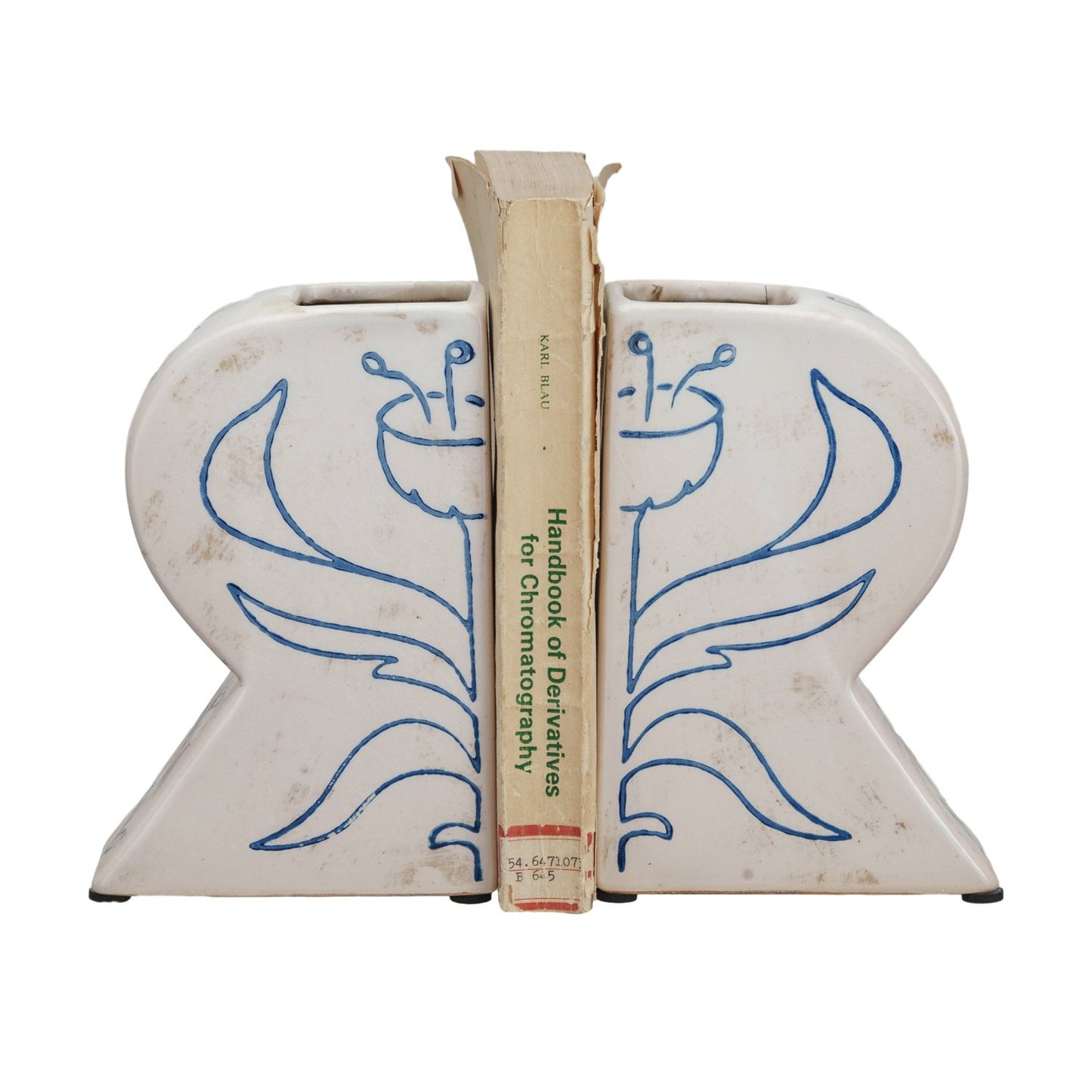 Terra-cotta Vases/Bookends w/ Hand-Painted Flower, Set of 2