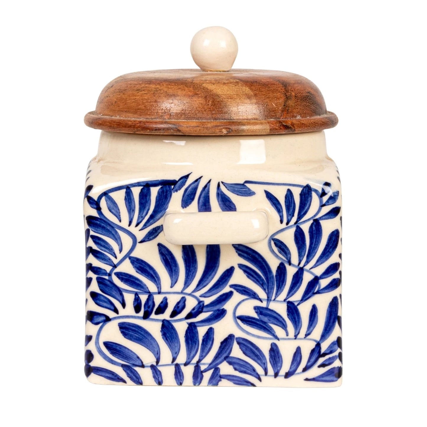 Hand-Painted Stoneware Canister with Lid & Spoon, Set of 2