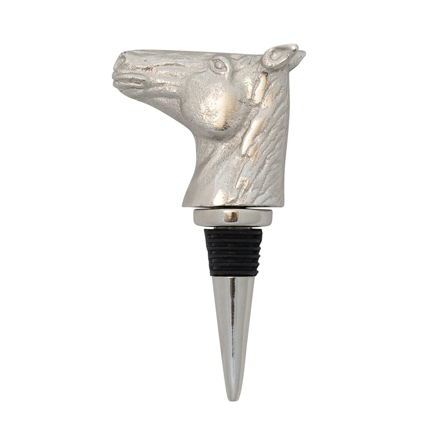 Cast Aluminum Horse Head Bottle Stopper in Kraft Box, Nickel Finish