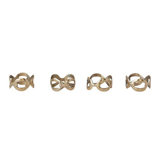 Brass Chain Shaped Napkin Rings with Leather Tie, Set of 4