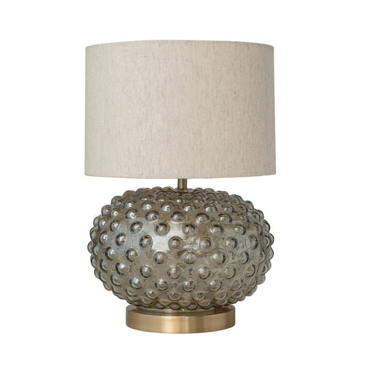 Glass Hobnail Table Lamp with Cotton Shade & Inline Switch