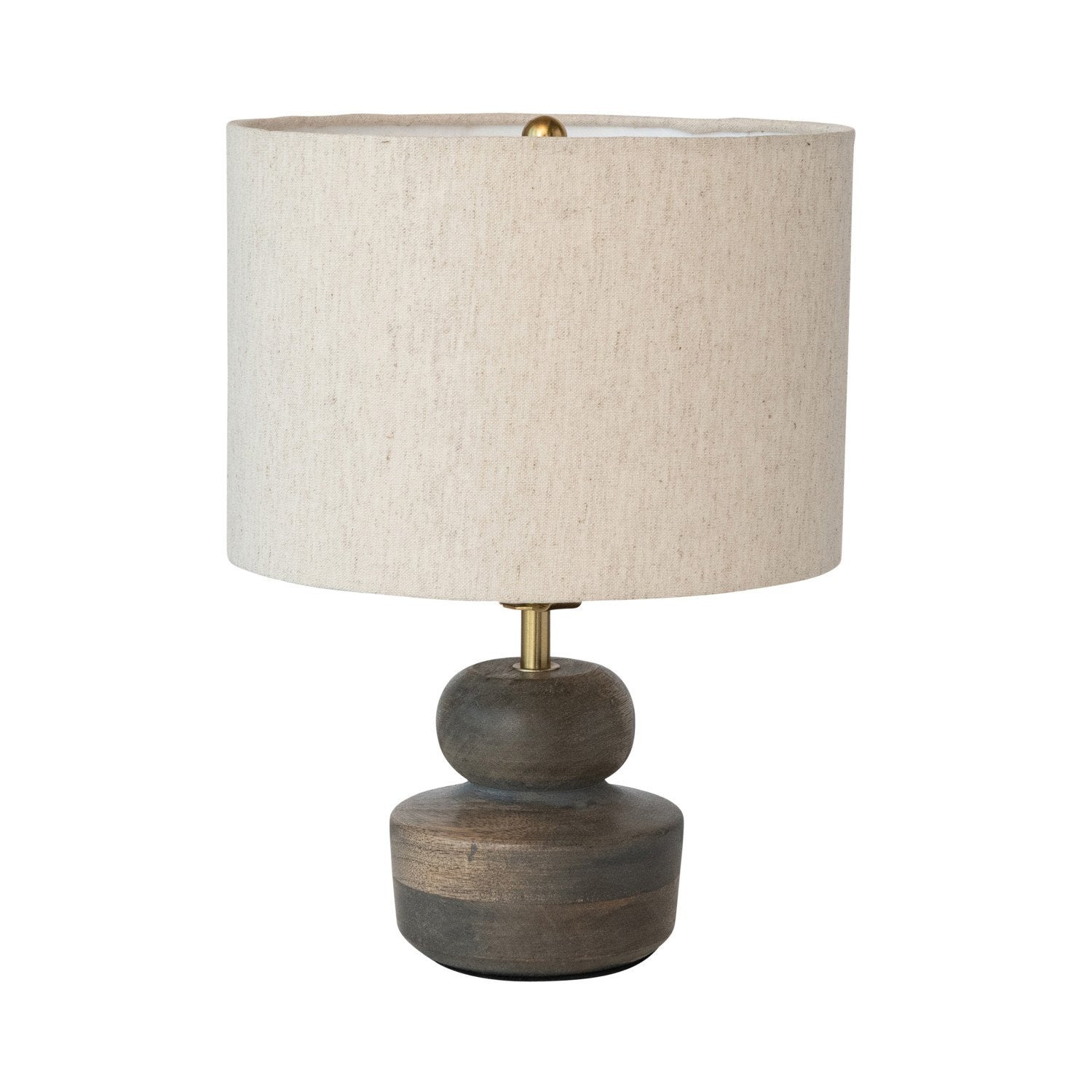 Mango Wood Table Lamp with Cotton Shade, Brass Finish & Grey Washed