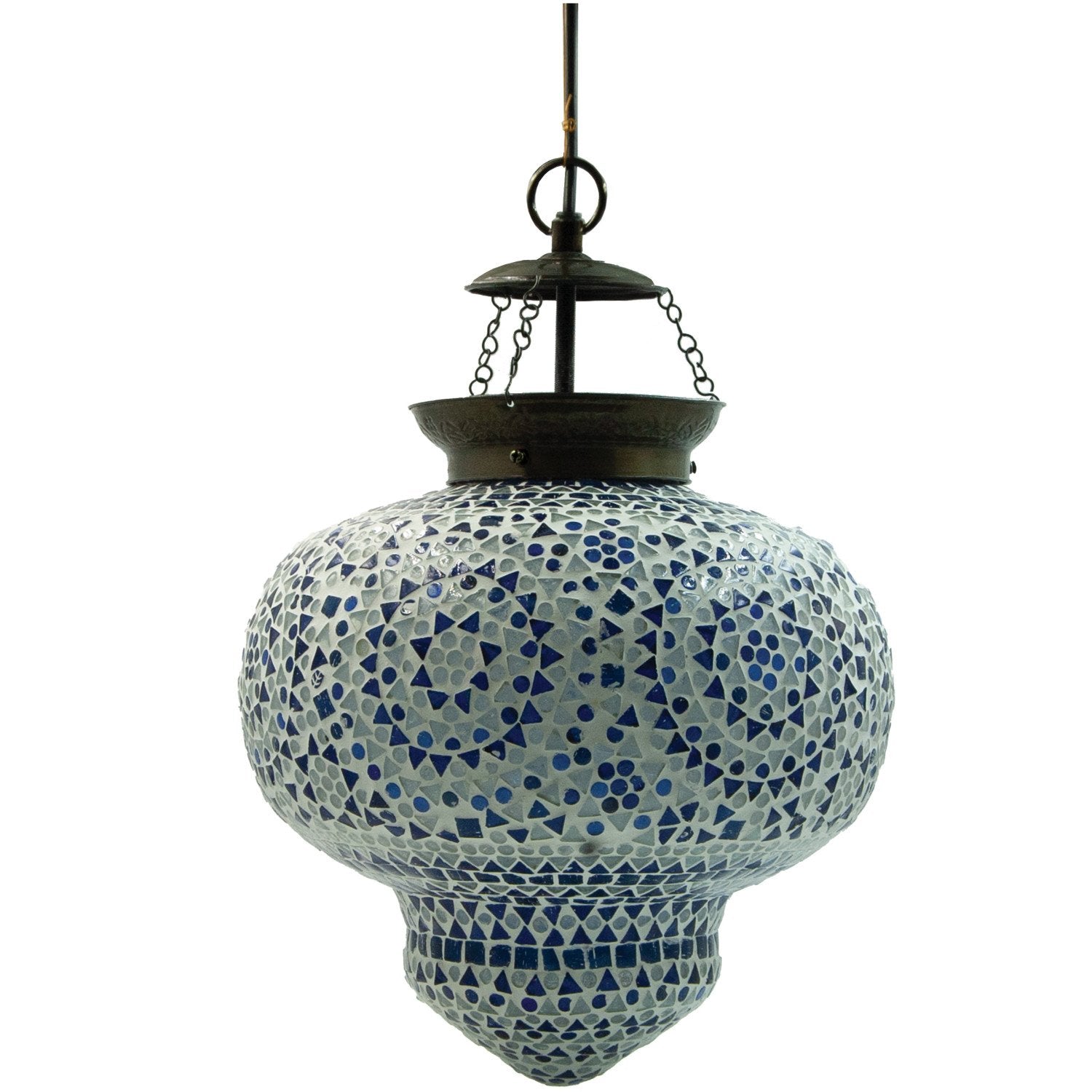 Glass Mosaic & Metal Pendant Lamp, 6' Cord, Antique Brass Finish