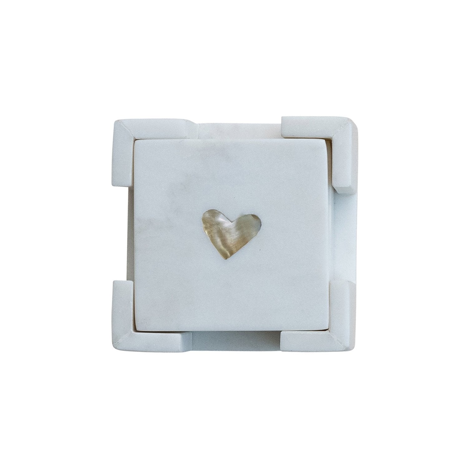 Marble Coasters with Mother of Pearl Inlay & Holder, Set of 5