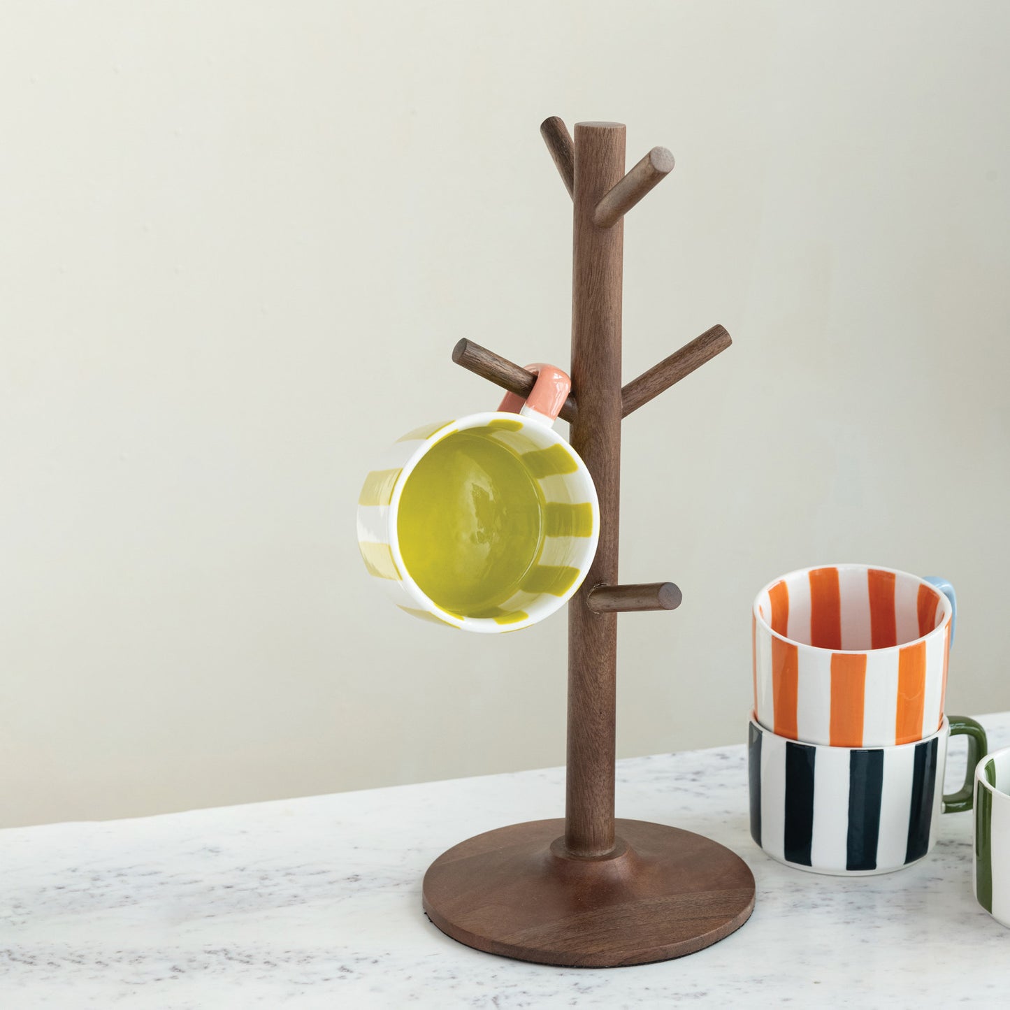 Mango Wood Mug Holder, Natural (Mugs Not Included)