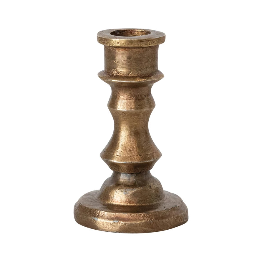 Cast Aluminum Taper Holder, Antique Brass Finish