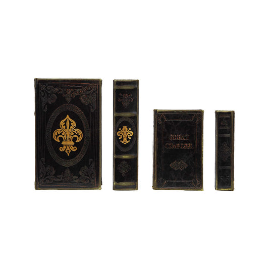 MDF & Faux Leather Book Storage Boxes with Fleur De Lis, Set of 2