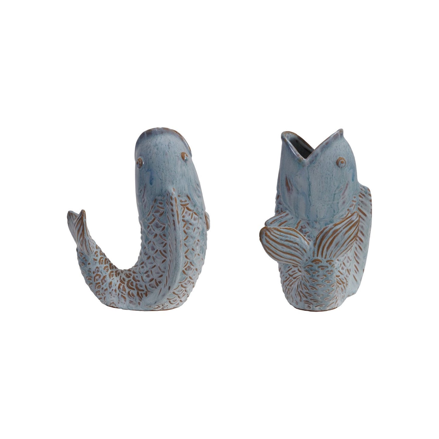 Stoneware Fish Shaped Vase, Reactive Glaze (Each One Will Vary)