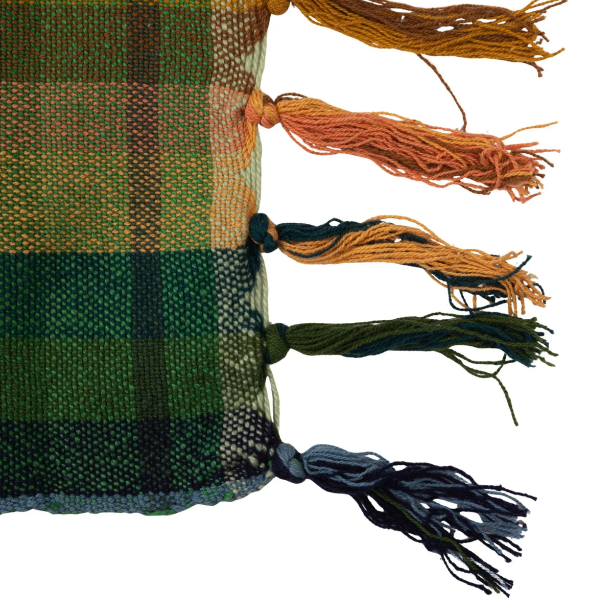 Woven Cotton Throw with Pattern & Fringe Plaid