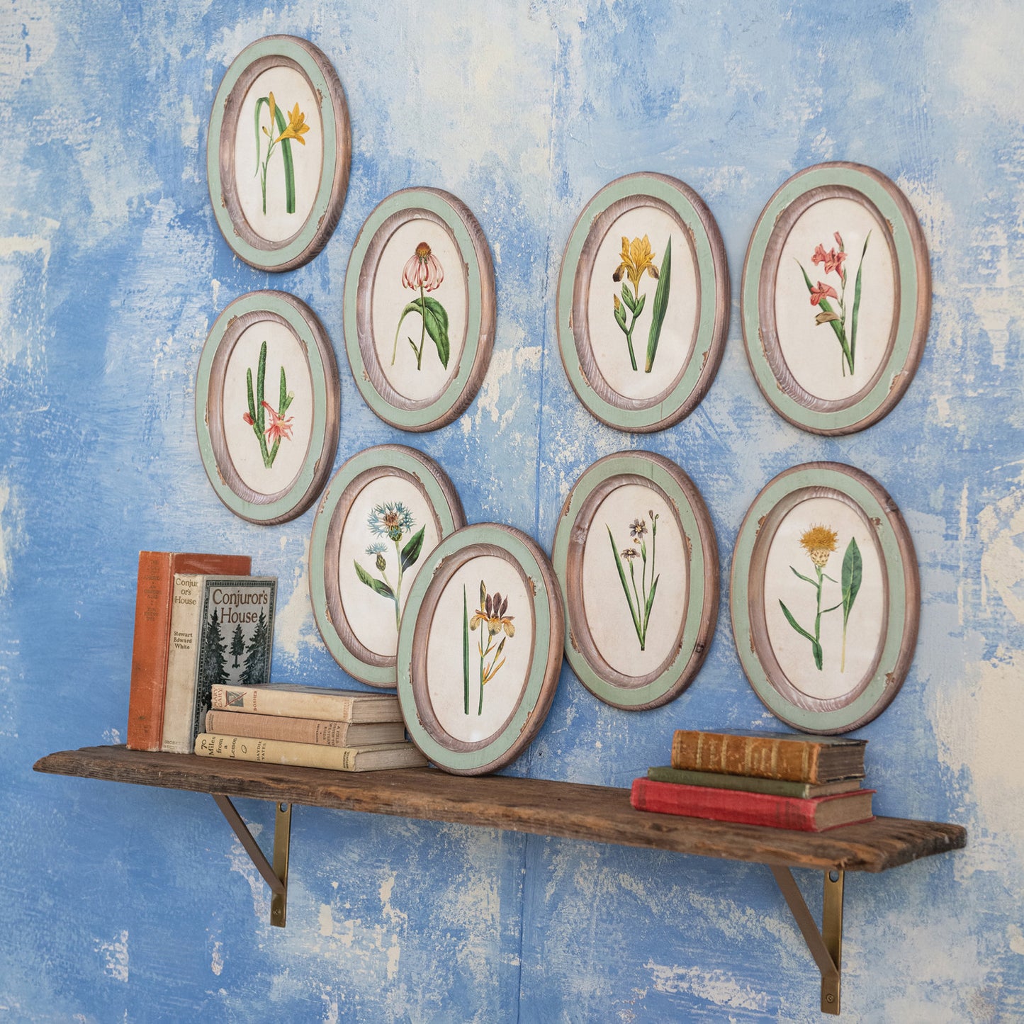 Wood Framed Glass Wall Décor with Flower, Each sold separately.