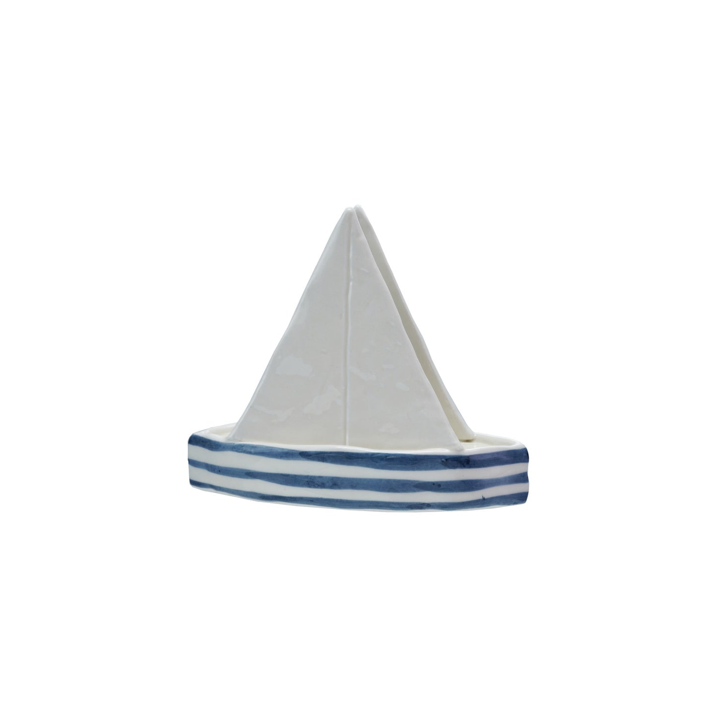 Stoneware Sailboat Shaped Napkin Holder with Stripes