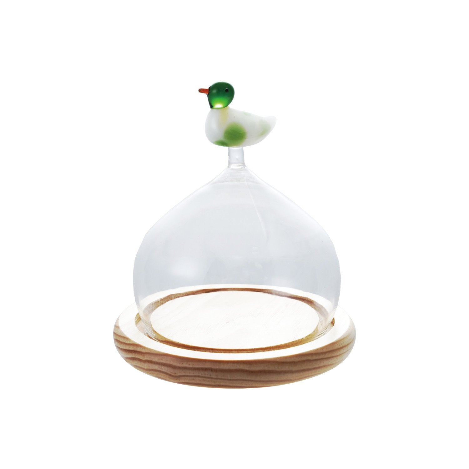 Glass Cloche with Wood Base & Hand-Blown Duck Finial, Set of 2